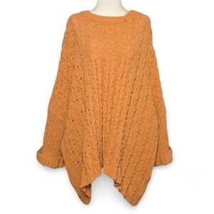 Umgee Textured Knit Poncho - Orange